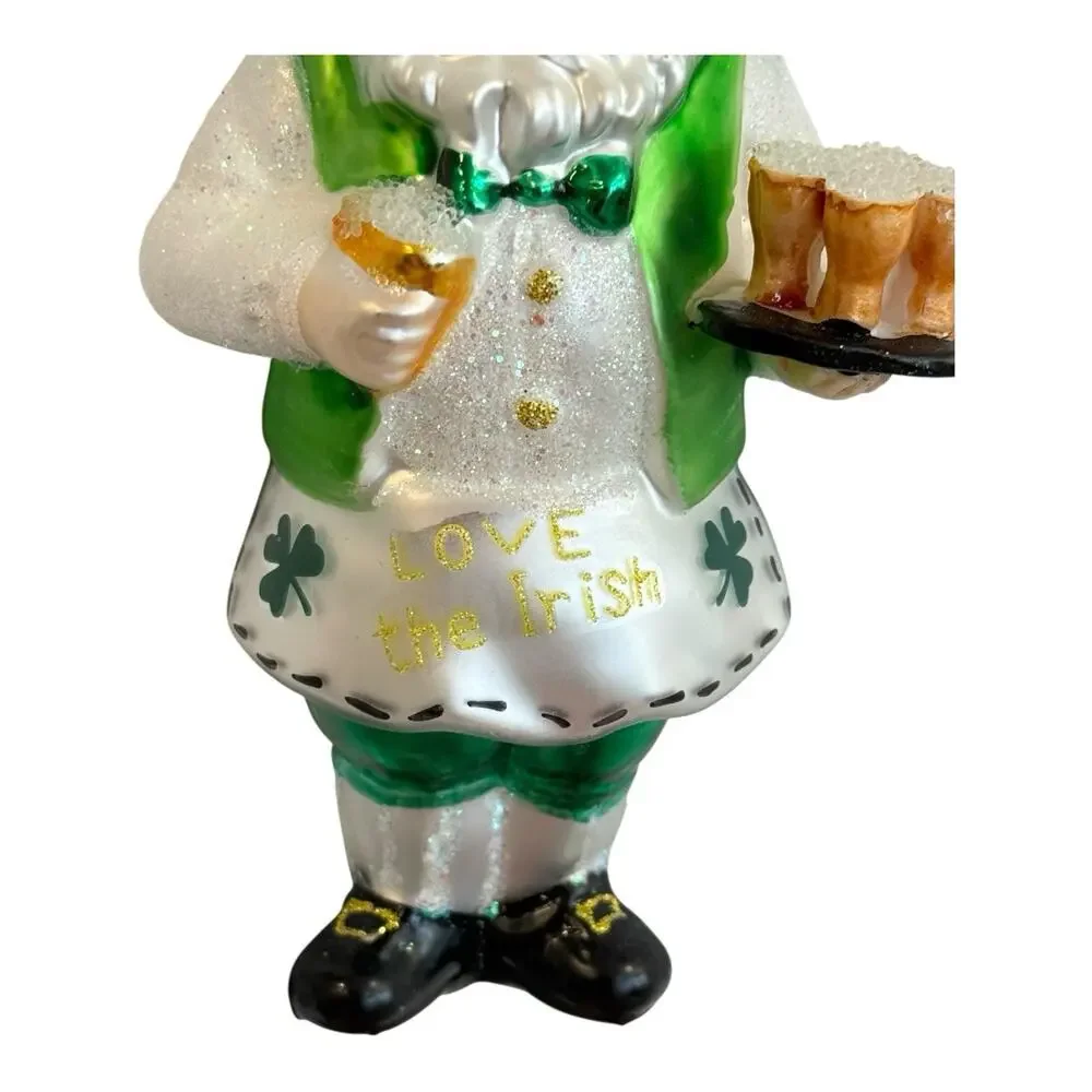 Love The Irish Santa Barkeep Green White Gold‎ Pints Beer Christmas Ornament